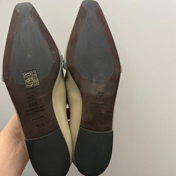 Brunello Cucinelli Leather Ballet Flats Semi-Pointed Beaded Accent 37.5 (US 7.5) - Picture 11 of 13